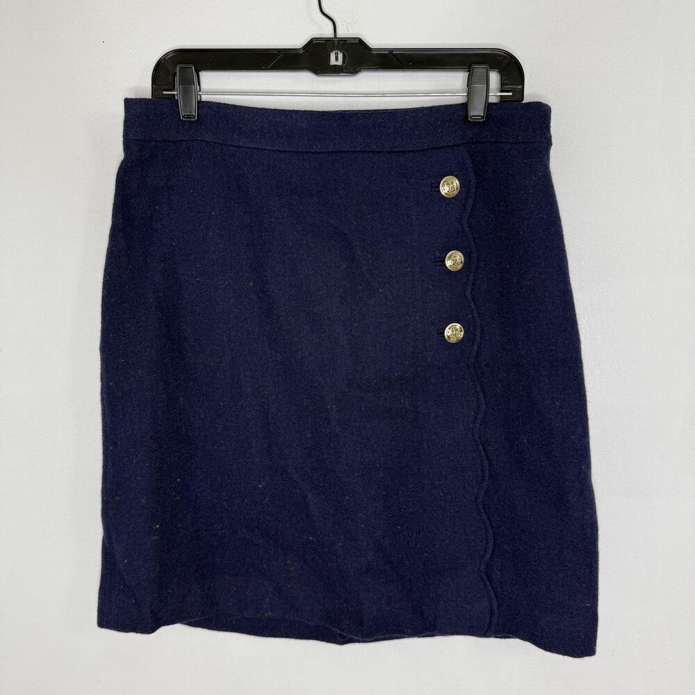 Talbots Skirt Womens 10 Navy Wool Blend Tweed Gold Button Lined Career - Picture 2 of 8